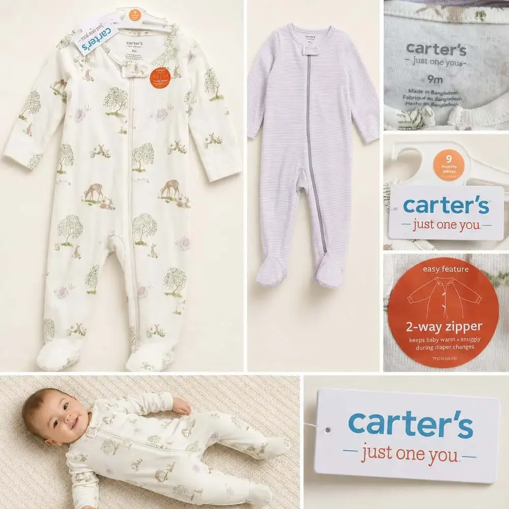 Carter's Just One You Baby Forest Print 2-Way Zipper Footed Pajamas 9M
